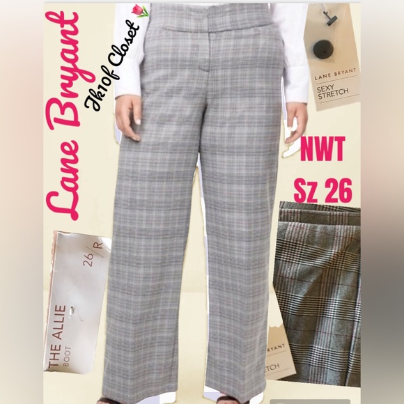 🌻NWT LANE BRYANT Sz26 ALLIE STRETCH CLASSIC GREY PLAID BOOT CUT PANTS - Picture 1 of 14